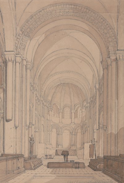 Ostende der Abteikirche Saint Georges de Bocherville, bei Rouen, Normandie von John Sell Cotman